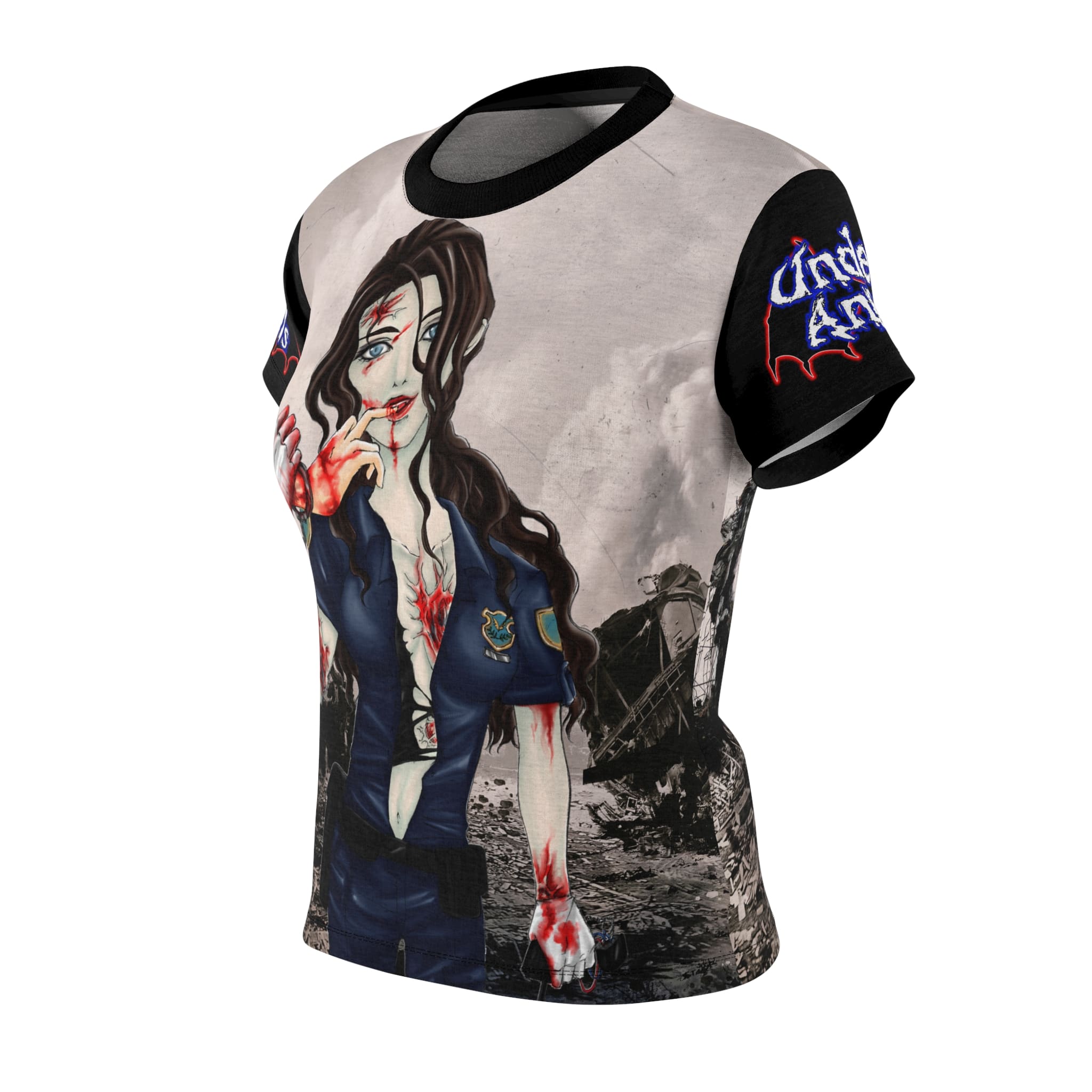 Terri Undead Angel Police Officer - Classic Art Women's Cut & Sew Tee (AOP) - Image 5