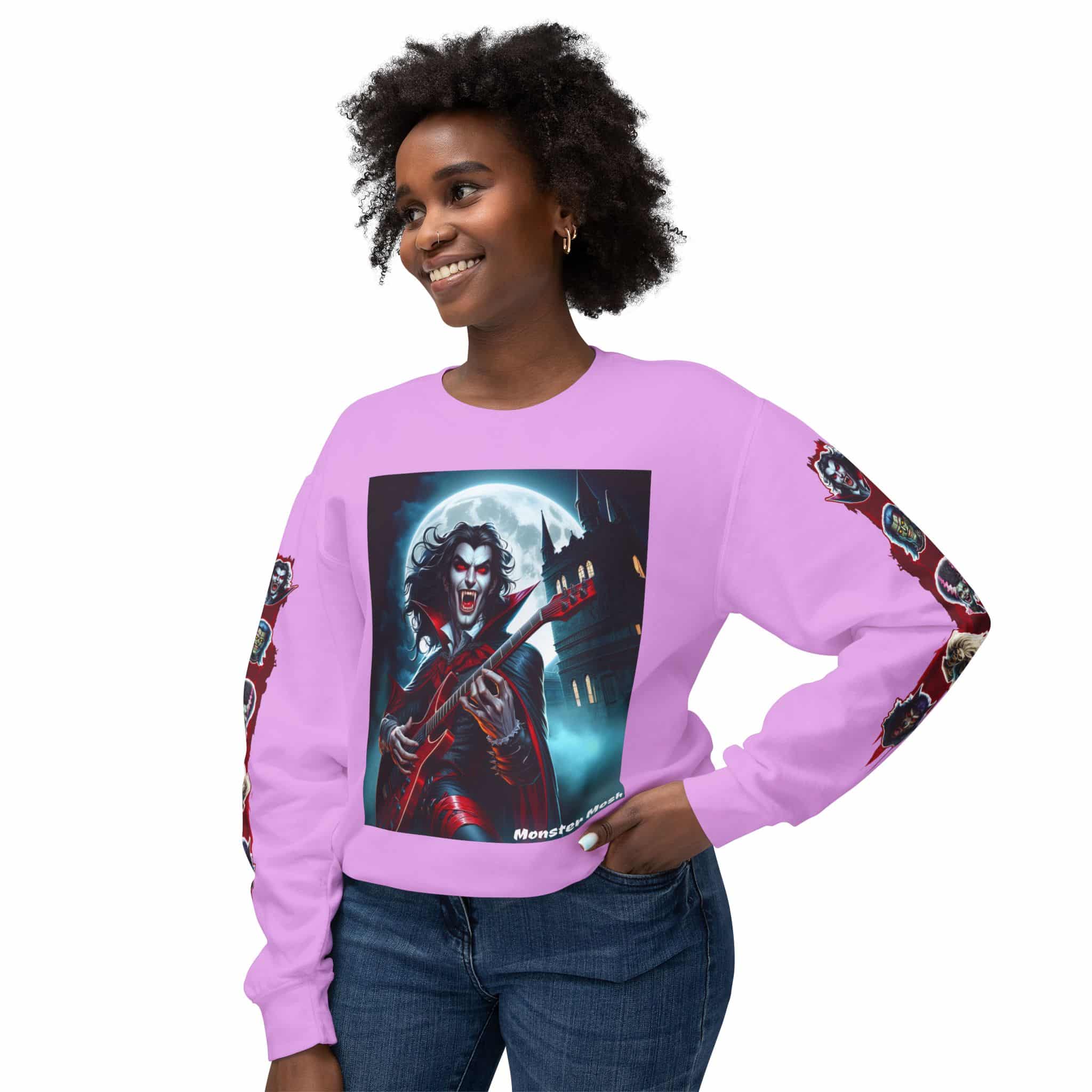 Monster Mosh 2024 Tour Drac on Guitar MM-D001 Deluxe Unisex Lightweight Crewneck Sweatshirt - Image 55