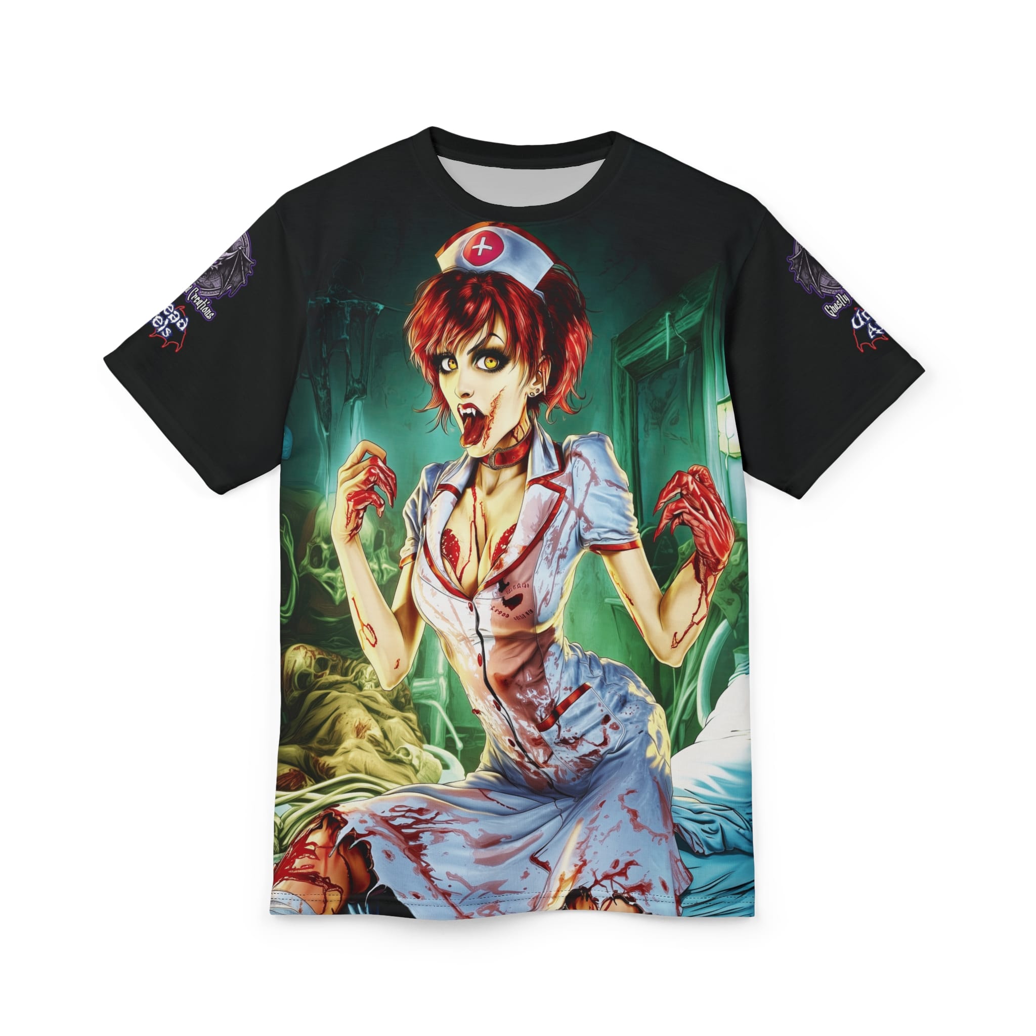 Undead Angels Zombie Nurse Abigail Reborn Style II-BZ Unisex Cut & Sew Tee (AOP) - Image 6