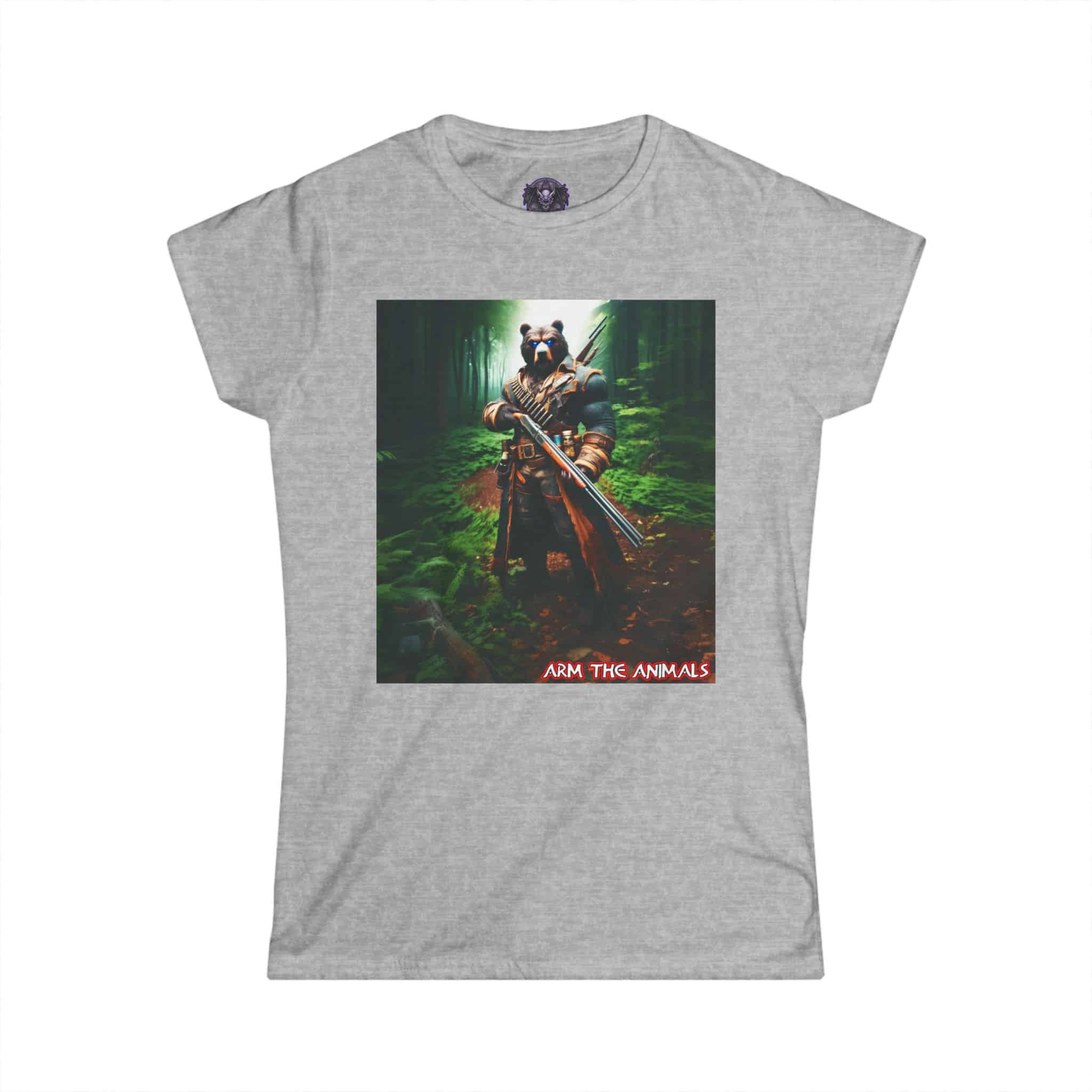 Arm The Animals: Hunter Bear #AA-D-Be001 Women's Softstyle Tee - Image 10