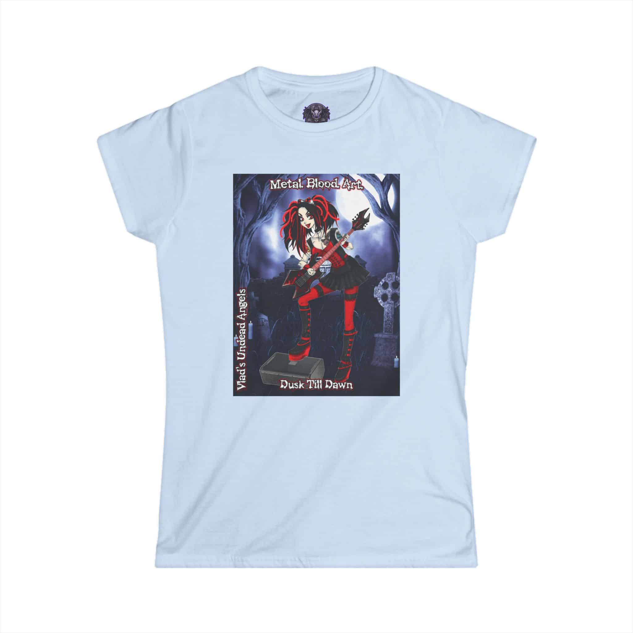 Crimson Undead Angel Guitarist - Classic Art w/Text Re-Issue Women's Softstyle Tee - Image 31