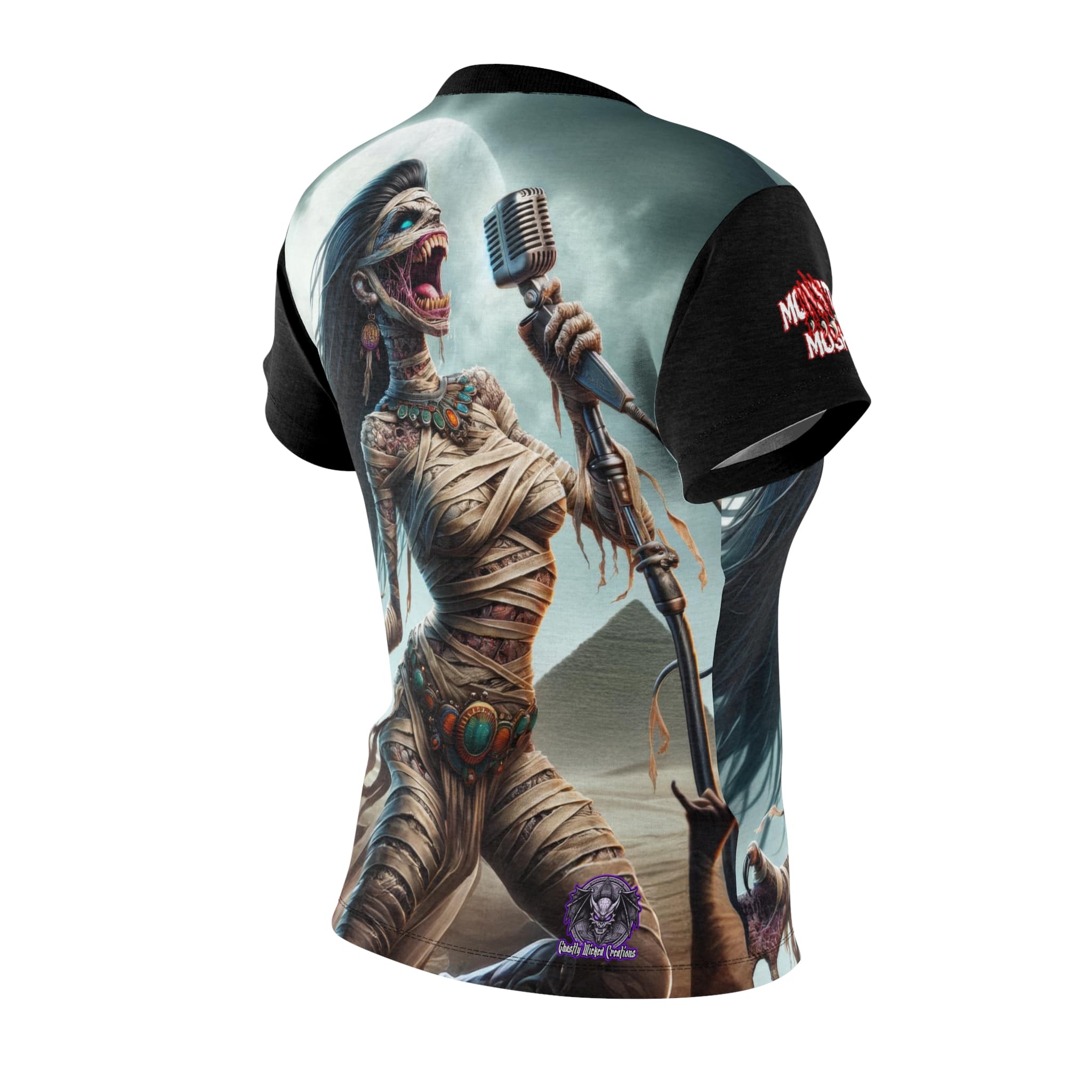 Monster Mosh 2024 Tour Mummy Goddess Singer #MM-D-MG01 Women's Cut & Sew Tee (AOP) - Black or Pink Sleeves - Image 4