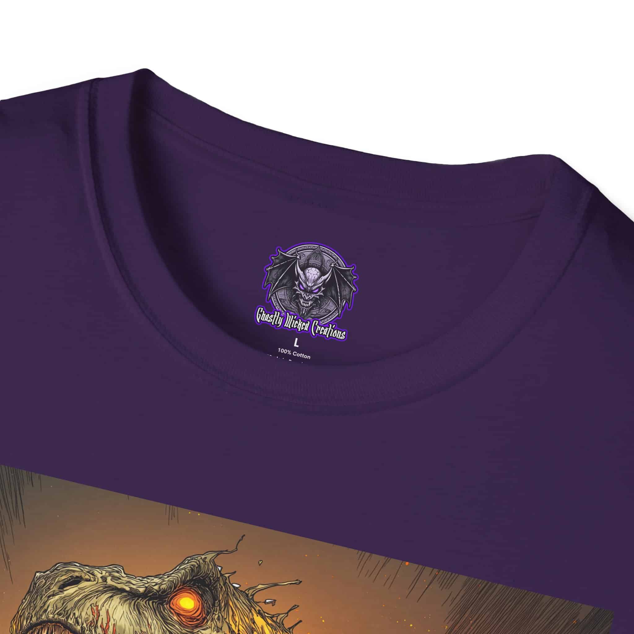 Zombie T-Rex Tyrannosaurus In Volcanic Wasteland Unisex T-Shirt - Image 43