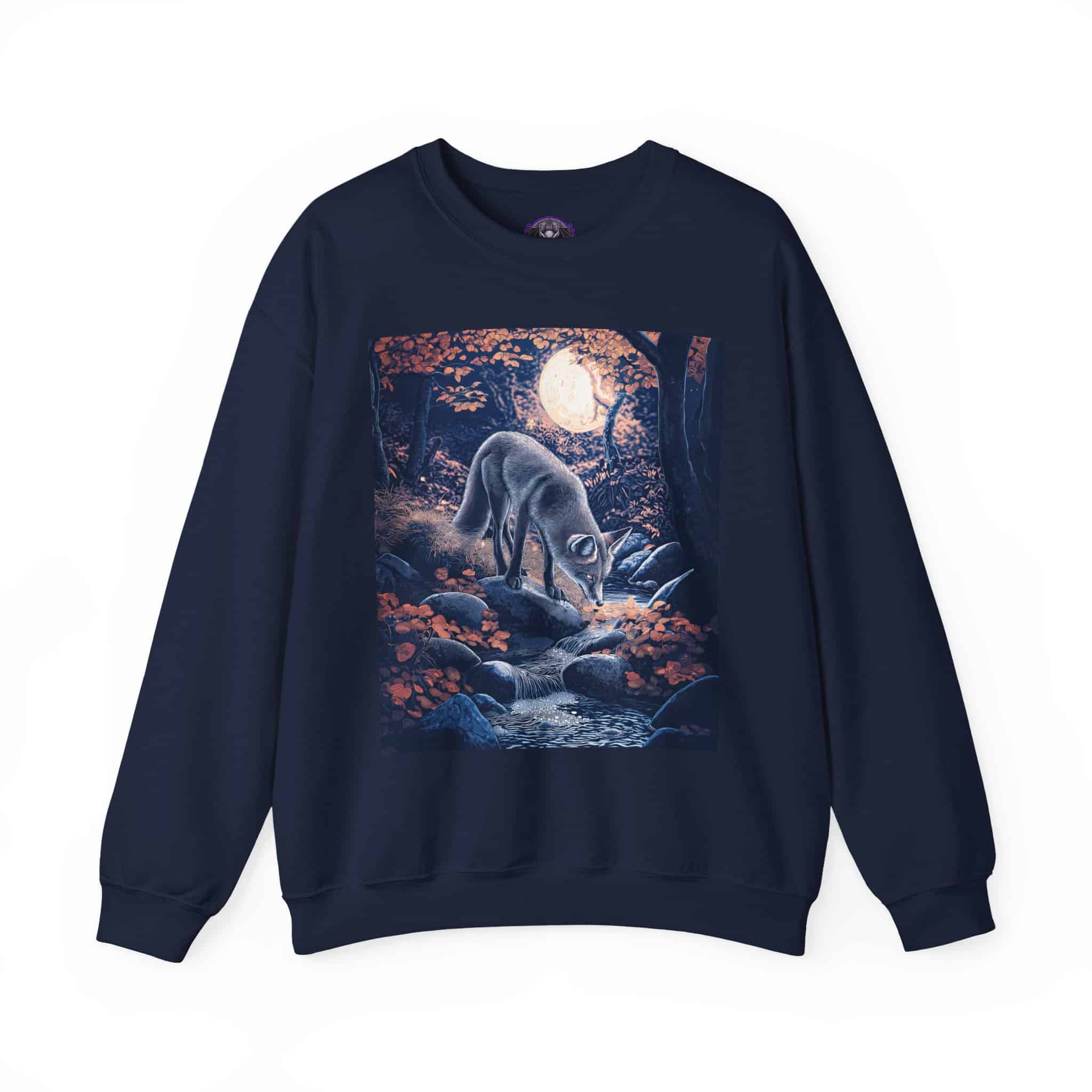 Fox By Stream At Moonlight by Wyldesigns Unisex Heavy Blend™ Crewneck Sweatshirt - Image 23