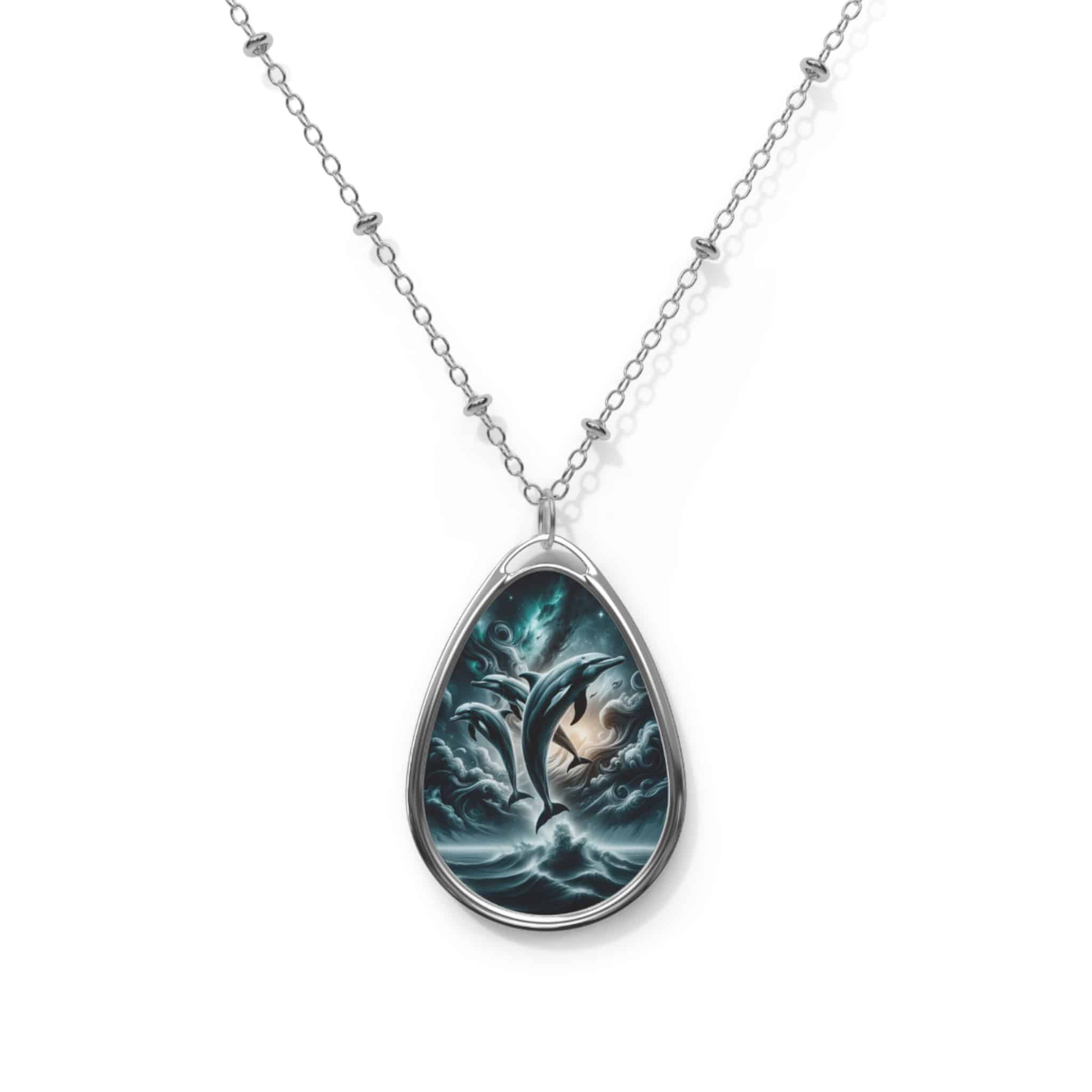Dolphins Jumping WD-D007 By Wyldesigns Oval Necklace