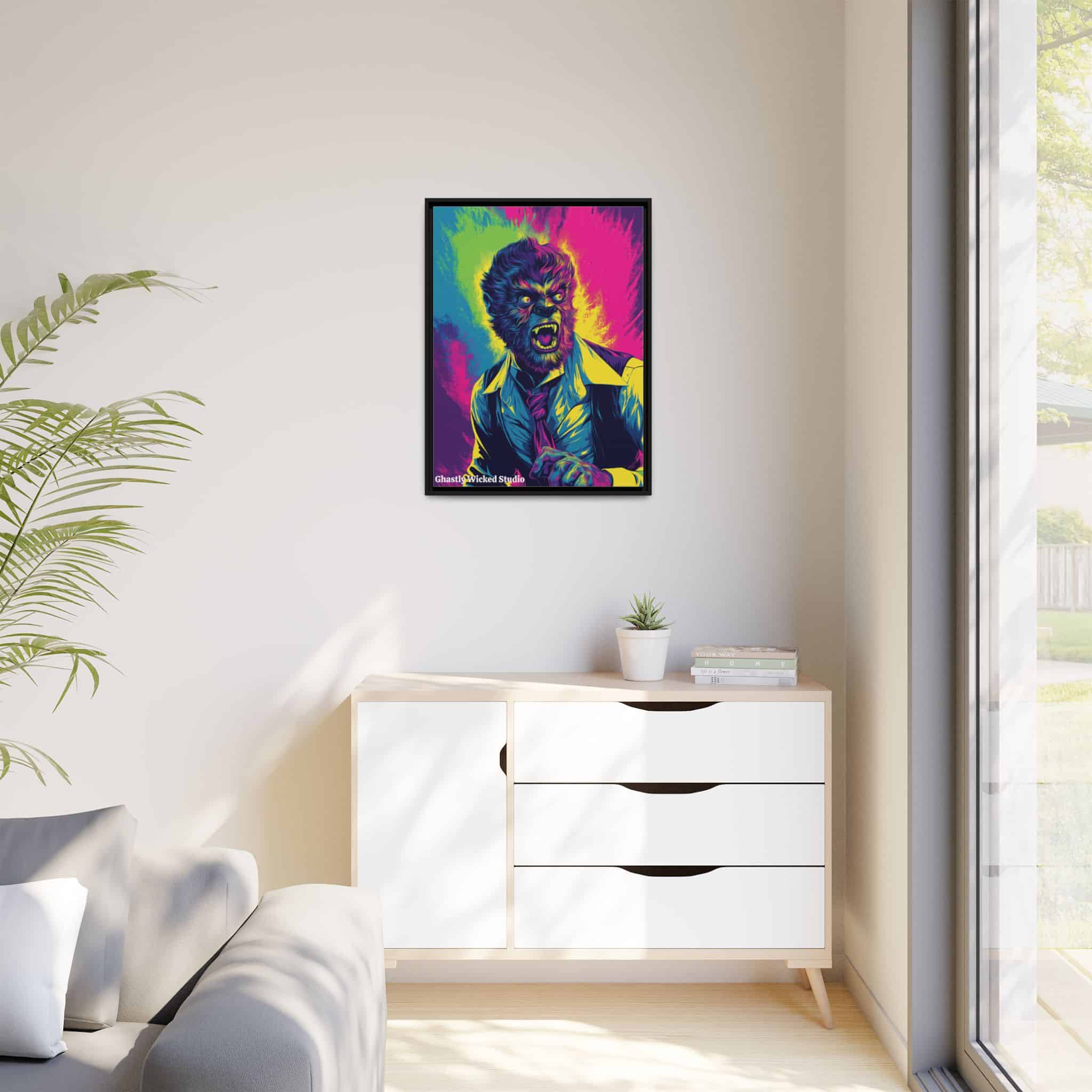 The Wolfman II Pop 60’s Art Style Matte Canvas, Black Frame Halloween - Image 12