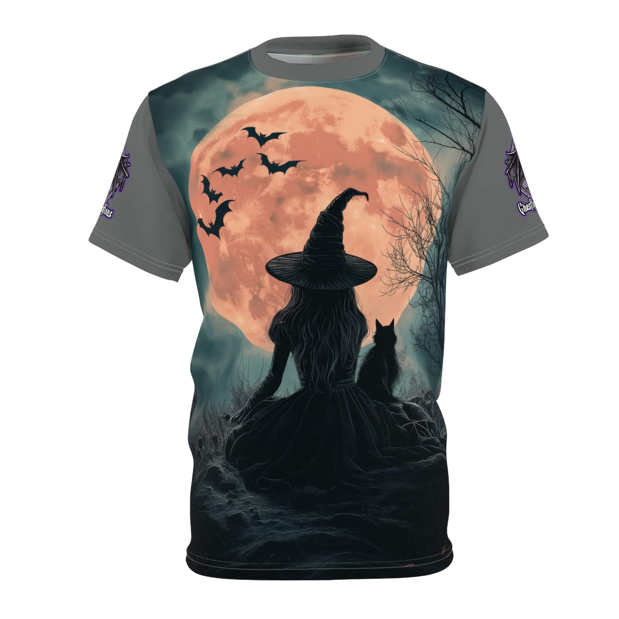 Witch With Black Cat By Moonlight #MJ-W004 Unisex Cut & Sew Tee (AOP) - Image 5