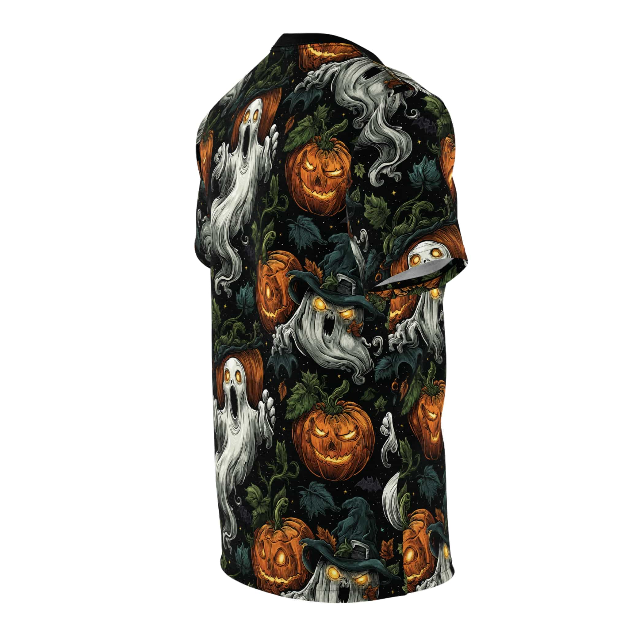 Halloween Ghosts & Pumpkins Pattern 1 Unisex Cut & Sew Tee (AOP) - Image 15