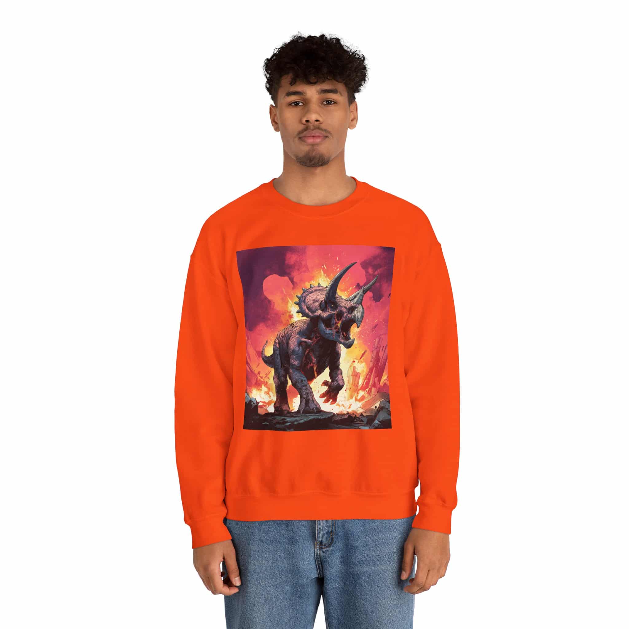 Skeletal Zombie Triceratops In Volcanic Wasteland Unisex Heavy Blend™ Crewneck Sweatshirt - Image 36