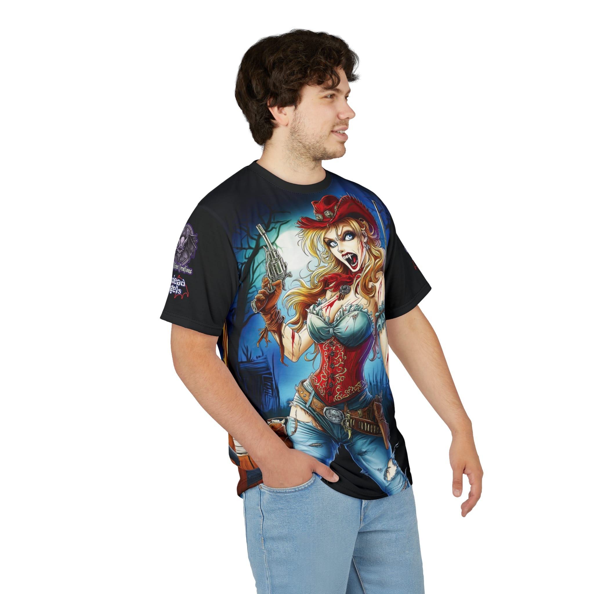Undead Angels Zombie Cowgirl Cassidy Classic Reborn Style IV Unisex Cut & Sew Tee (AOP) - Image 16
