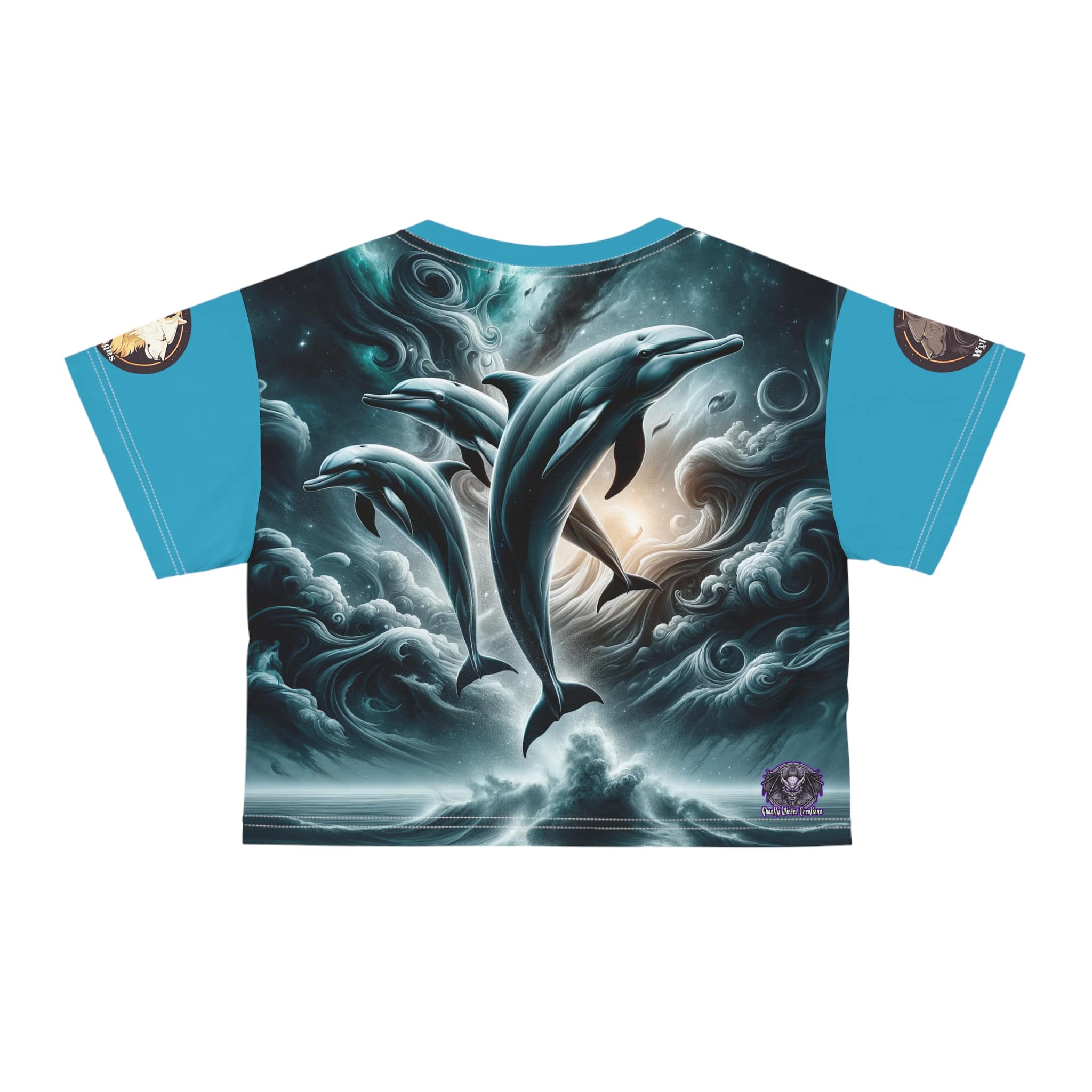 Dolphins Jumping WD-D007 By Wyldesigns Crop Tee (AOP) - Image 2