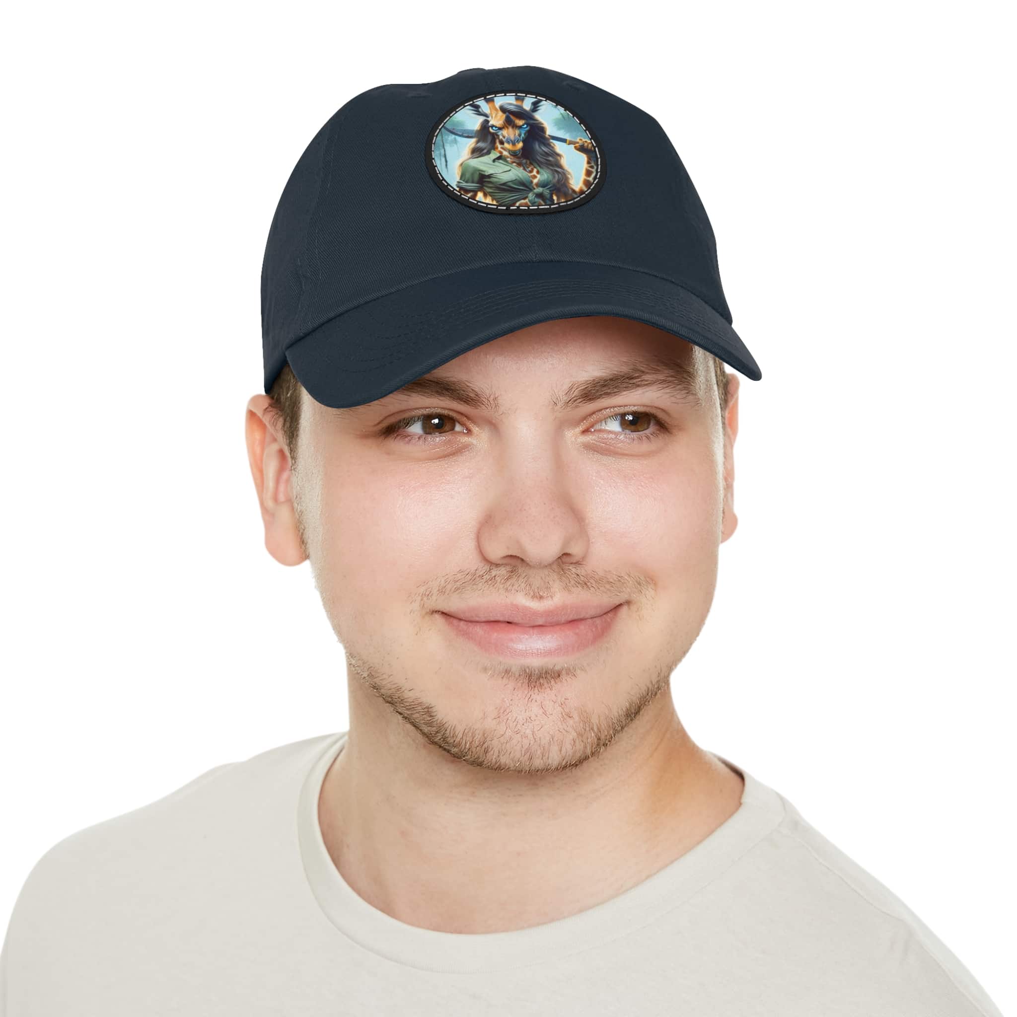Arm The Animals: Hunter Giraffe Girl #AA-D-Gi001 Artistic Round Leather Patch Dad Hat - Stylish Casual Cap - Image 70