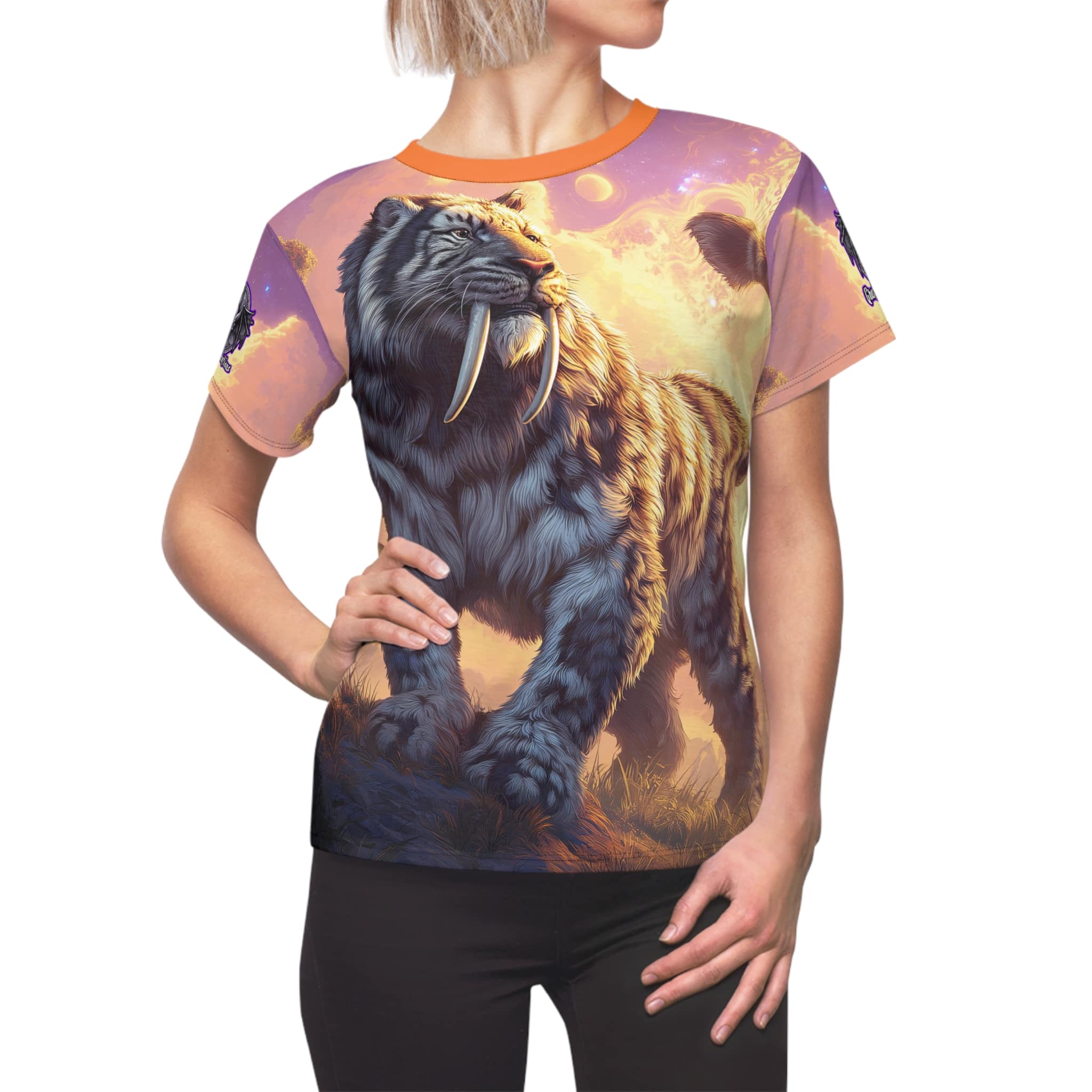 Prehistoric Smilodon aka Sabre-Tooth Tiger I Women's Tee (AOP) - Image 8