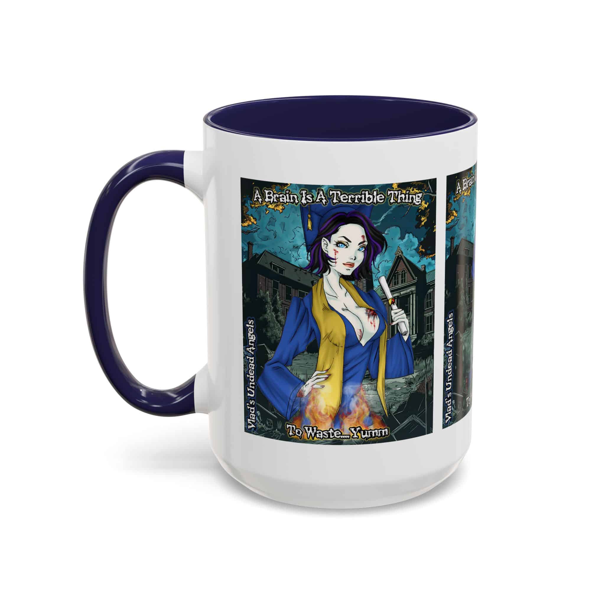 Tiffany Undead Angel Zombie Graduate – Classic Art V2 w/Text Accent Coffee Mug (11, 15oz) - Image 27