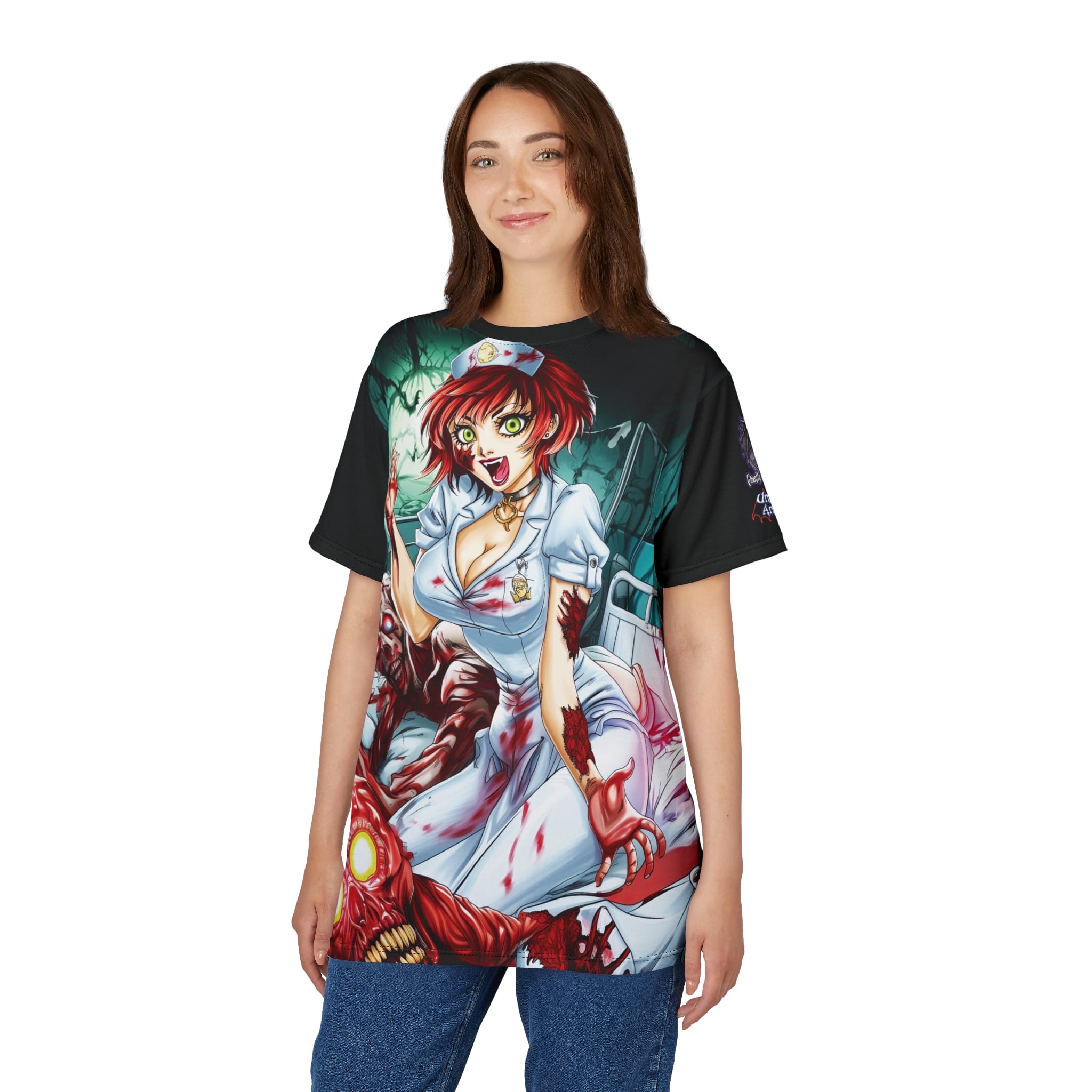 Undead Angels Zombie Nurse Abigail Classic Reborn Style III Unisex Cut & Sew Tee (AOP) - Image 11