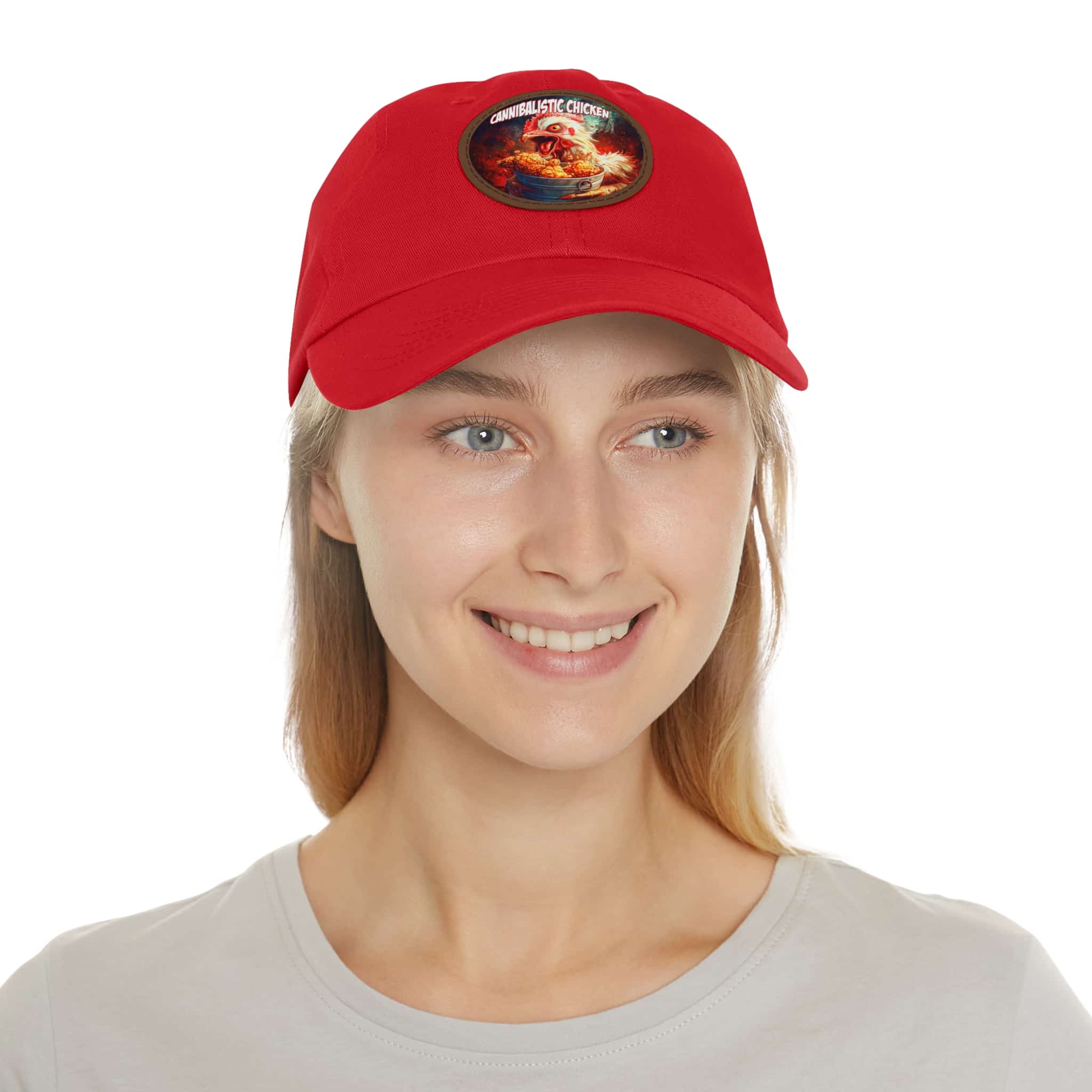 Cannibalistic Chicken Band Artistic Round Leather Patch Dad Hat - Stylish Casual Cap - Image 19