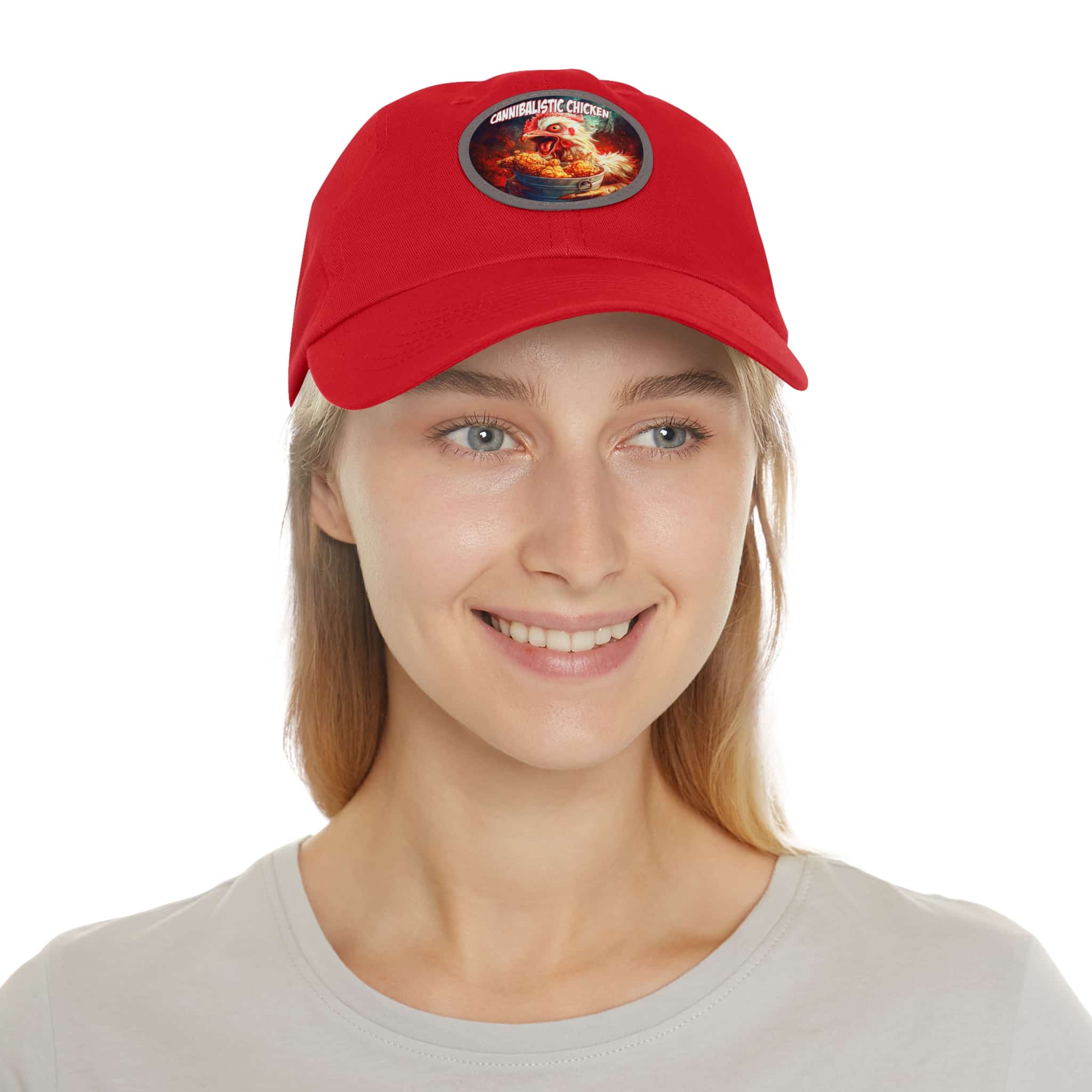 Cannibalistic Chicken Band Artistic Round Leather Patch Dad Hat - Stylish Casual Cap - Image 54