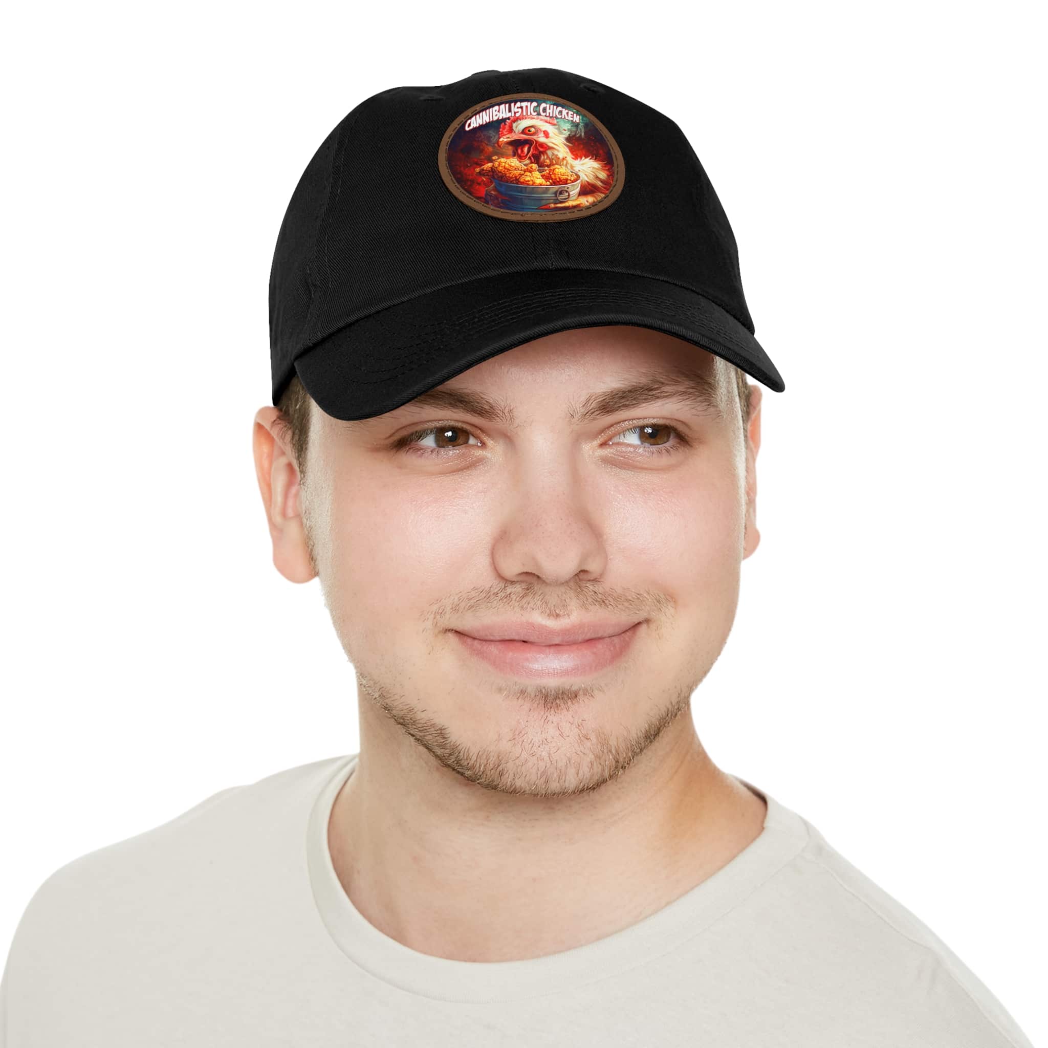 Cannibalistic Chicken Band Artistic Round Leather Patch Dad Hat - Stylish Casual Cap - Image 25