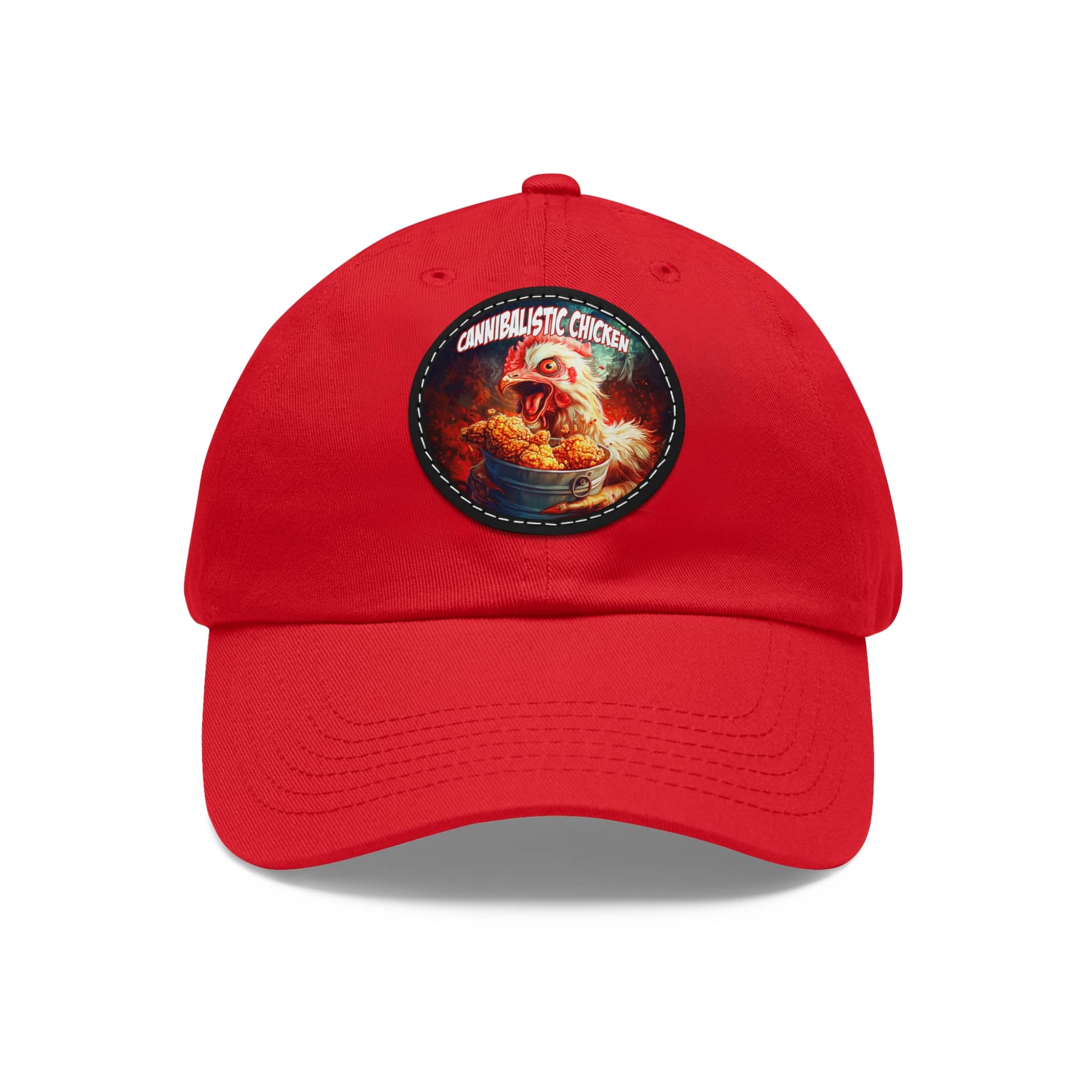 Cannibalistic Chicken Band Artistic Round Leather Patch Dad Hat - Stylish Casual Cap - Image 6